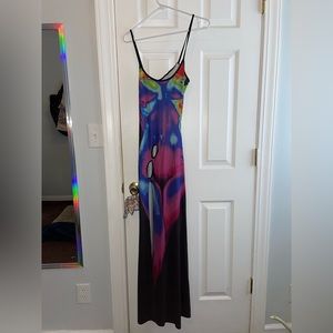 Y2K BODY IMPRINT BODYCON FIGURE HUGGING CUTOUT LONG CLUBBING DRESS